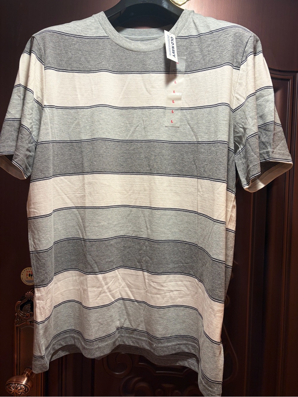 Old Navy Men’s Short-Sleeve Crewneck Stripe Tee - Gray & White, Size Large
